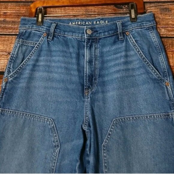 American Eagle Carpenter Jeans 8 High Rise Baggy Straight Double Front Denim - Picture 4 of 11